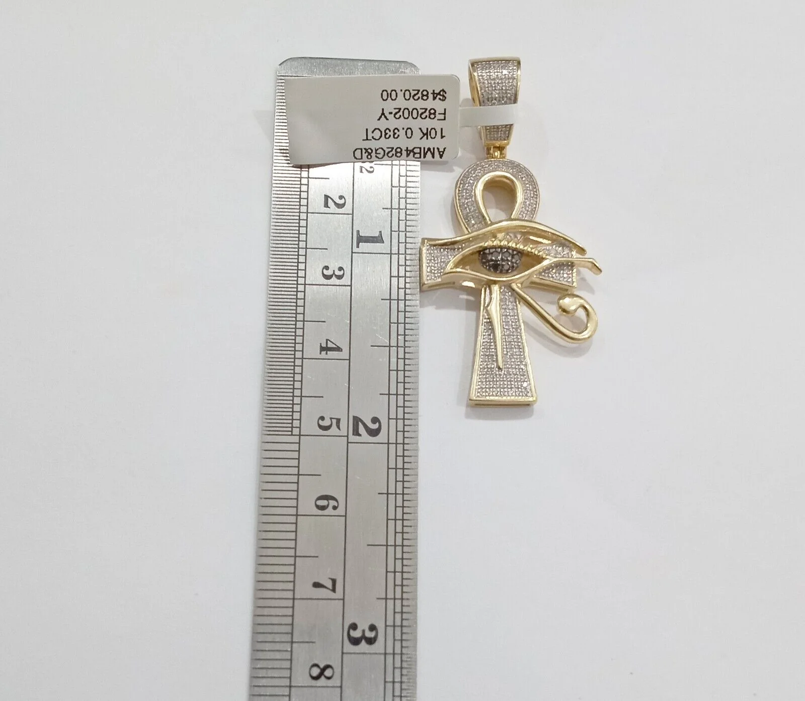 10k Yellow Gold Real Diamond Evil Eye Ankh Charm Pendant - Image 3