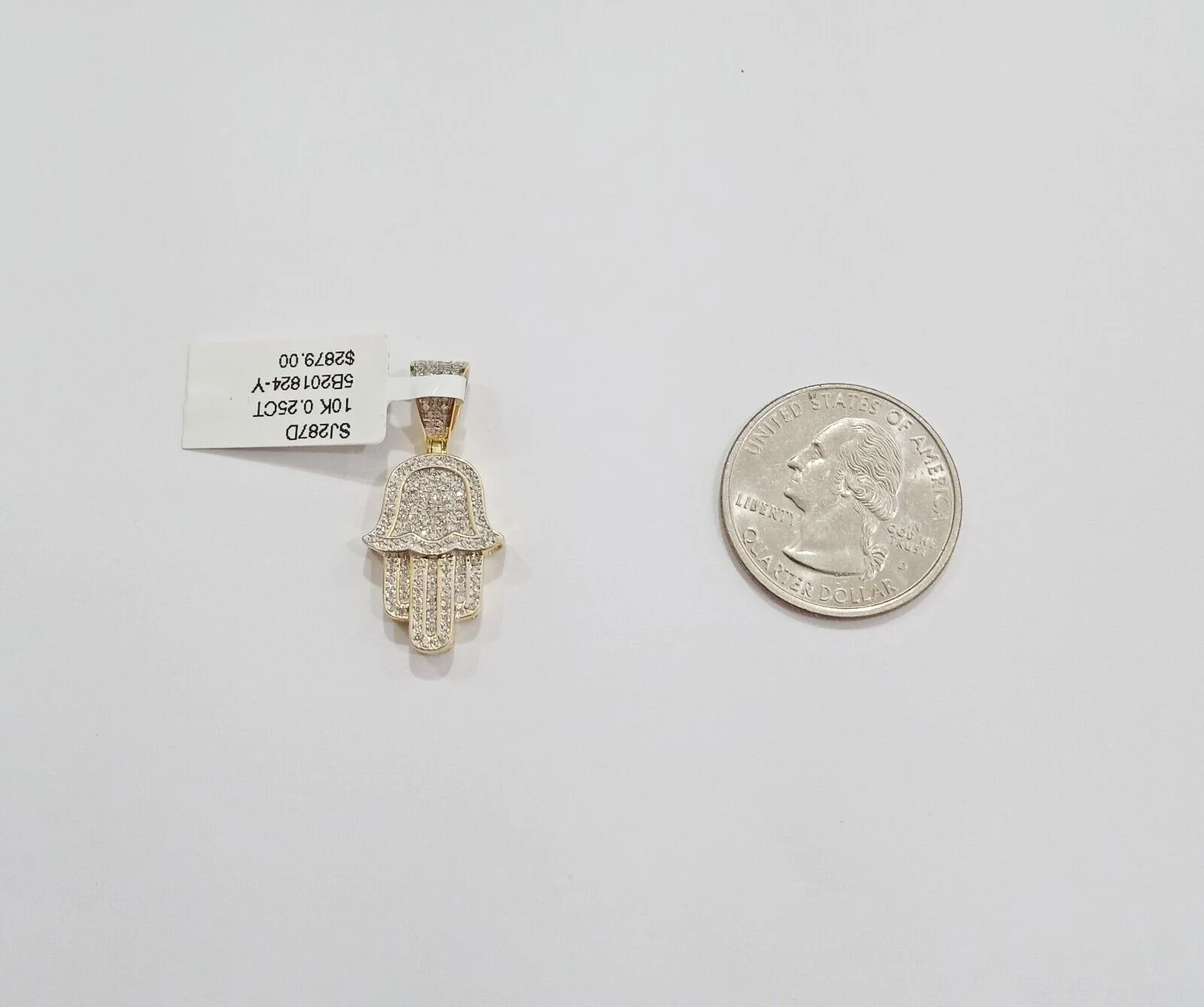 10k Yellow Gold Real Diamond Hamsa Hand Charm Pendant - Image 4