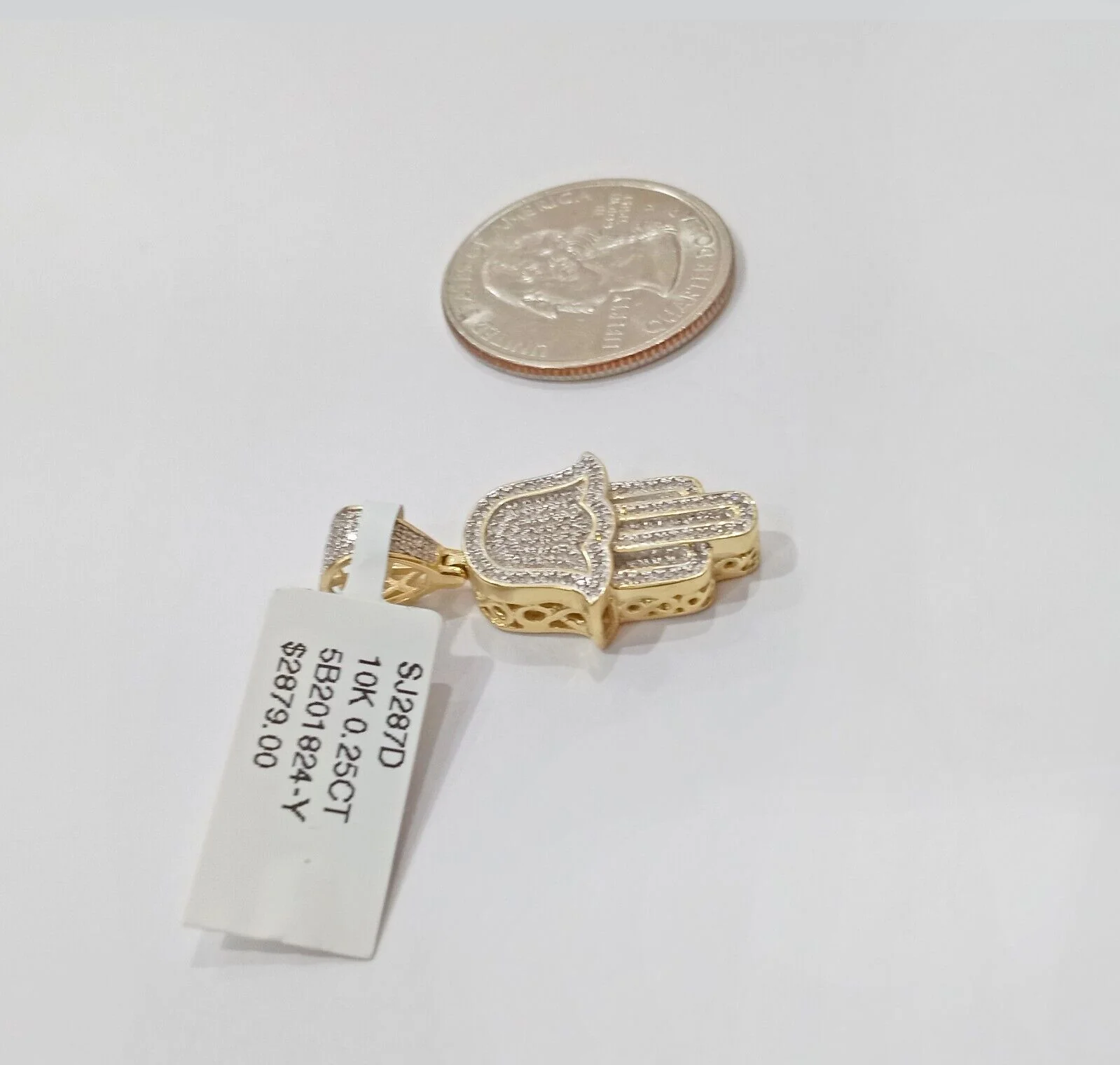 10k Yellow Gold Real Diamond Hamsa Hand Charm Pendant - Image 5