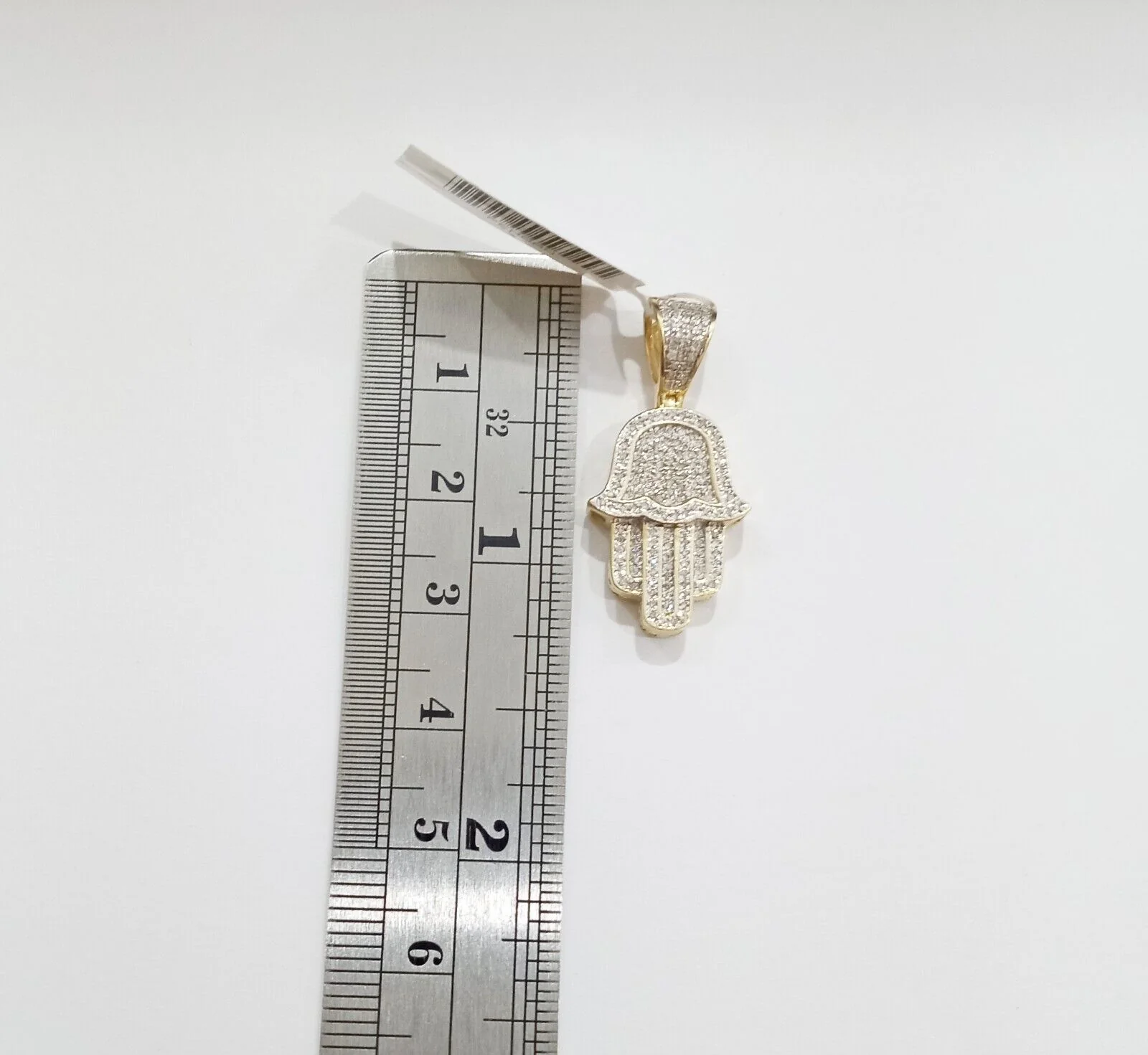 10k Yellow Gold Real Diamond Hamsa Hand Charm Pendant - Image 7