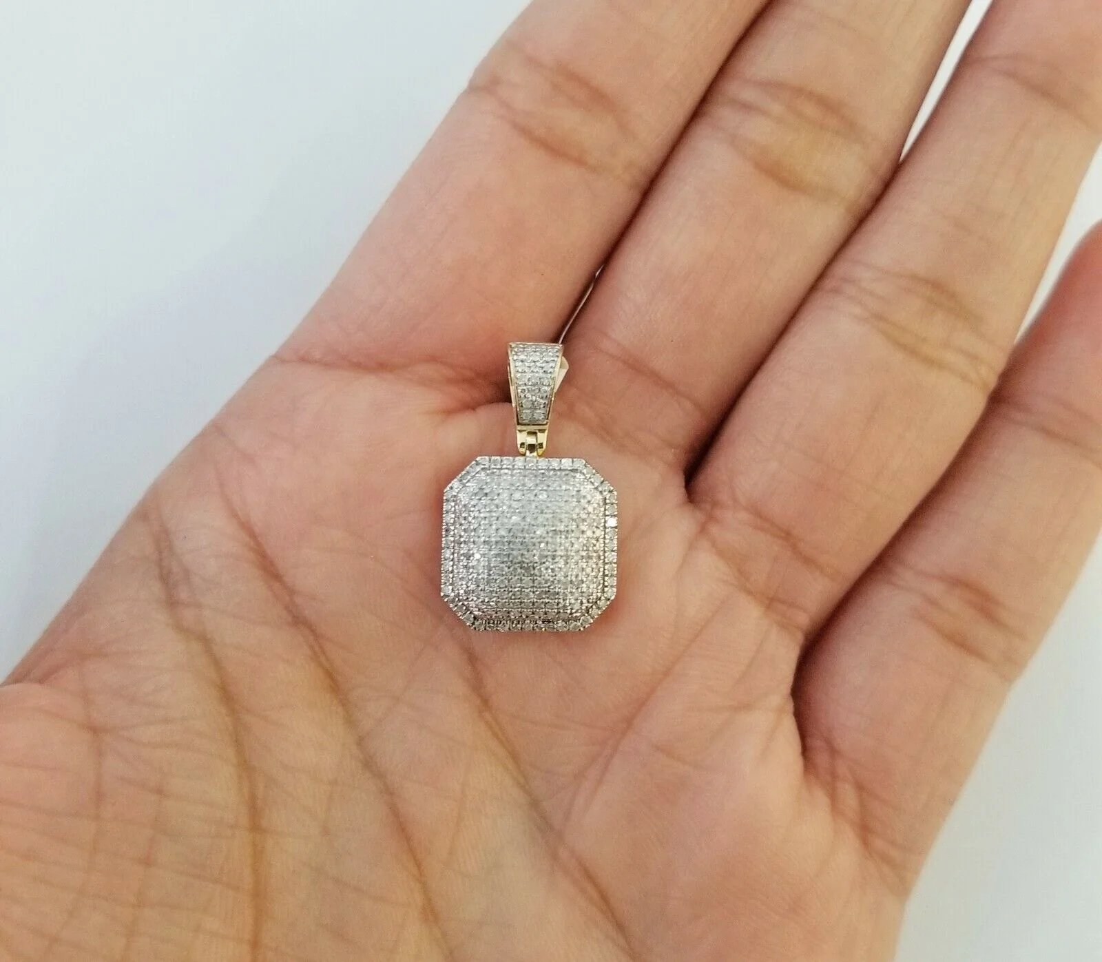 10K Yellow Gold Real Diamond Pillow Charm With 24" 3mm gold rope chain - Image 9