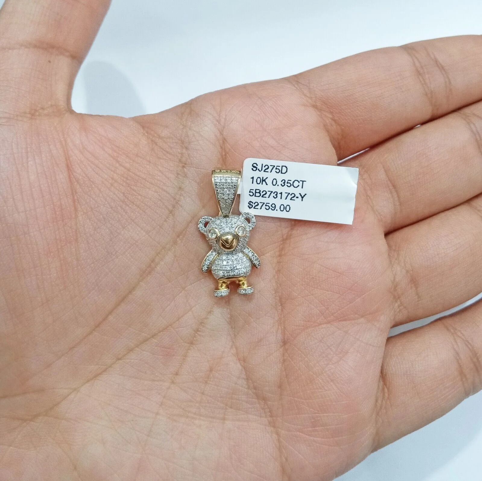 10k Yellow Gold Real Diamond Teddy Bear Charm Pendant - Image 2