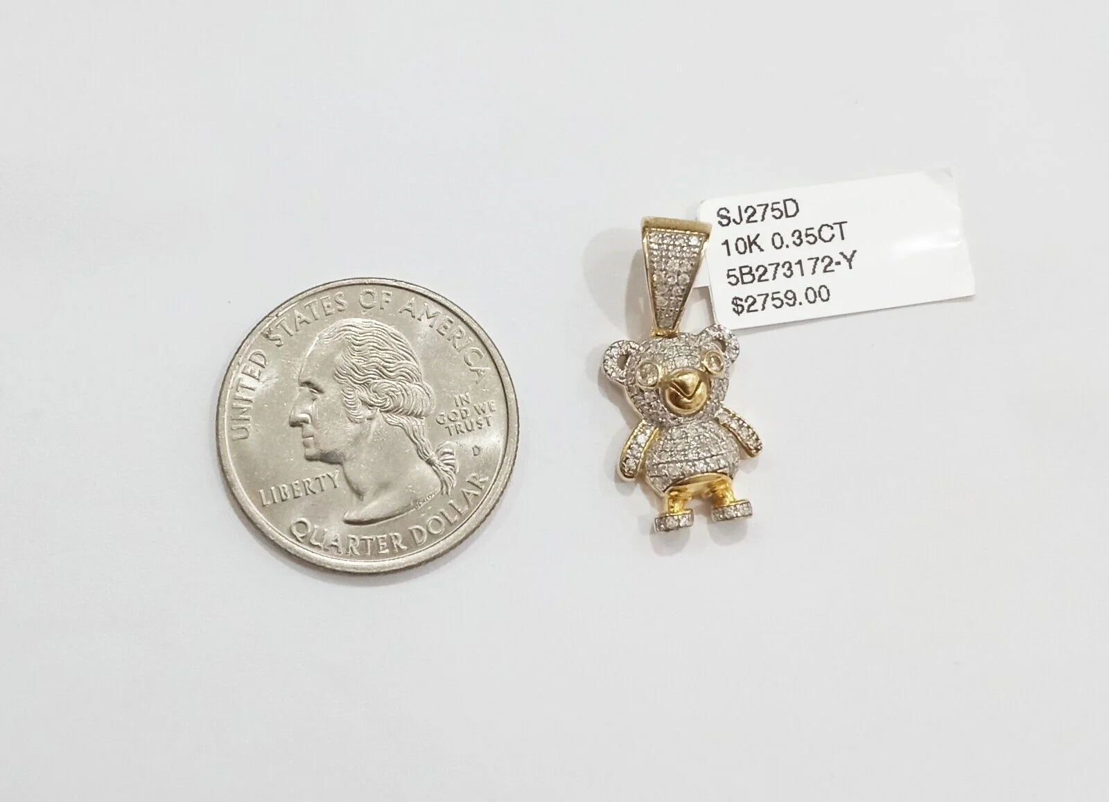 10k Yellow Gold Real Diamond Teddy Bear Charm Pendant - Image 4