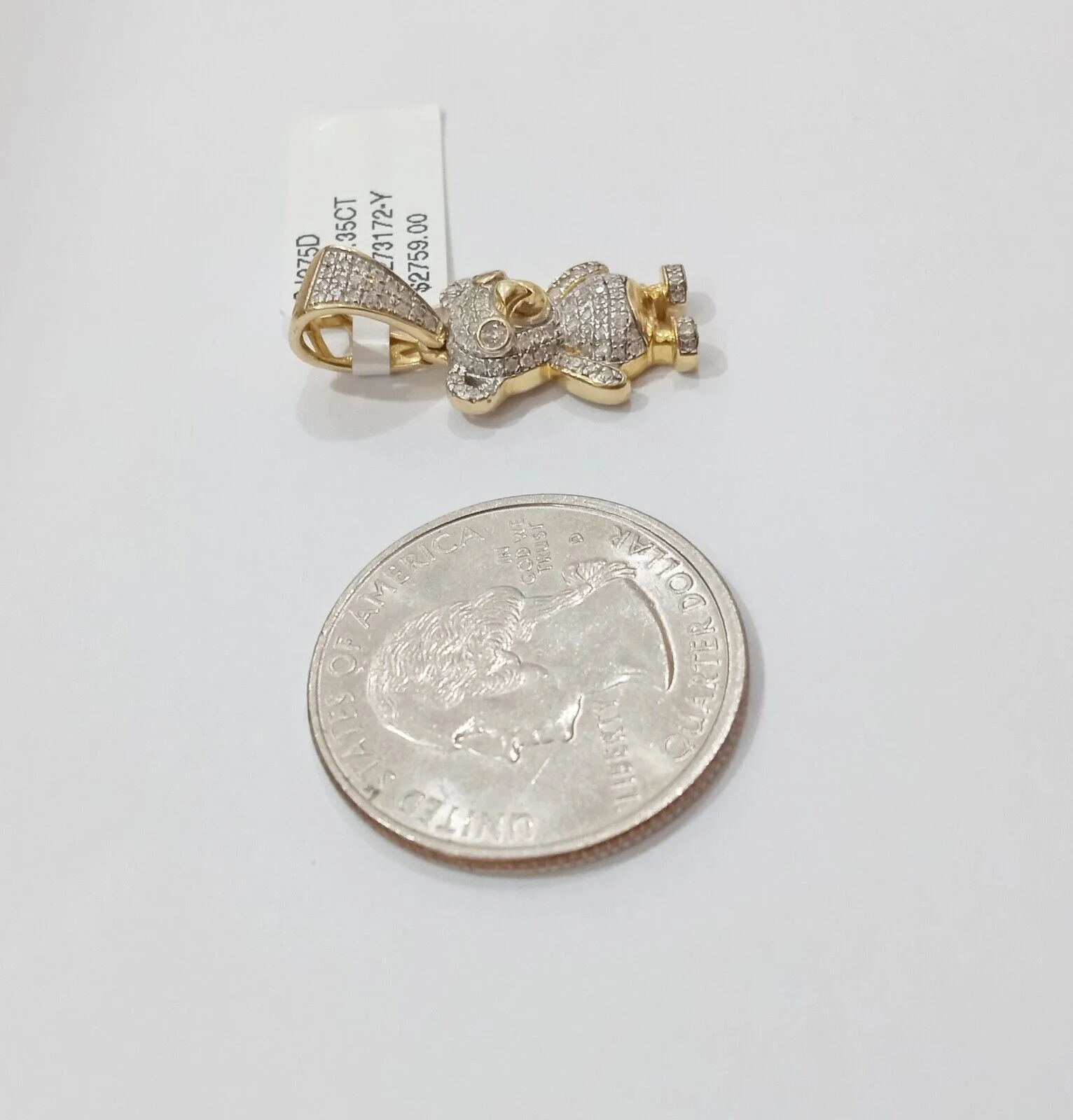 10k Yellow Gold Real Diamond Teddy Bear Charm Pendant - Image 5