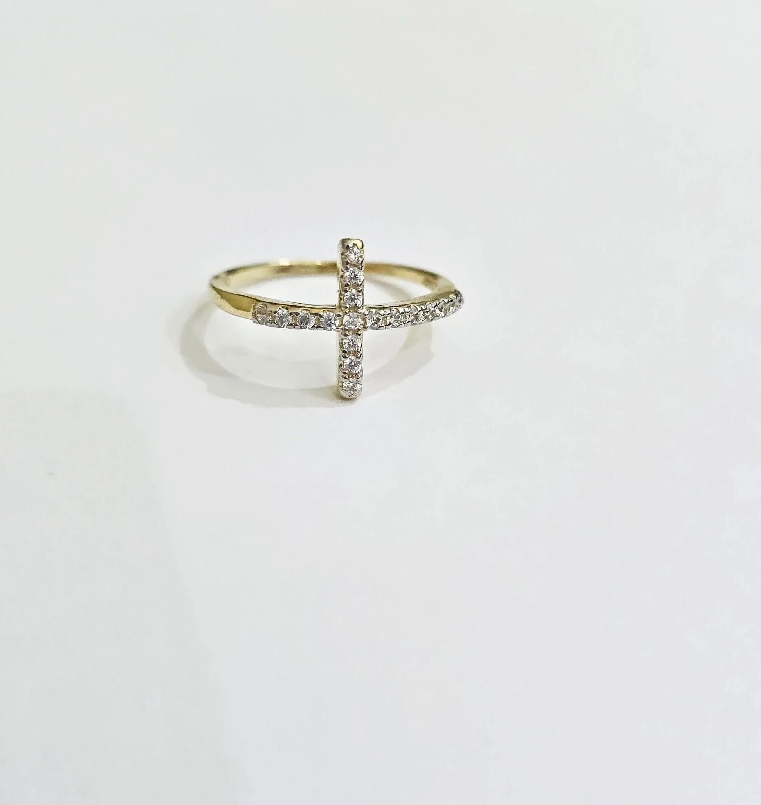 10k Yellow Gold Ring Ladies Real 10kt Cross Ring With Stones For Women Ring Sizes 6,7,8,9,10,11 & 12 - Image 10
