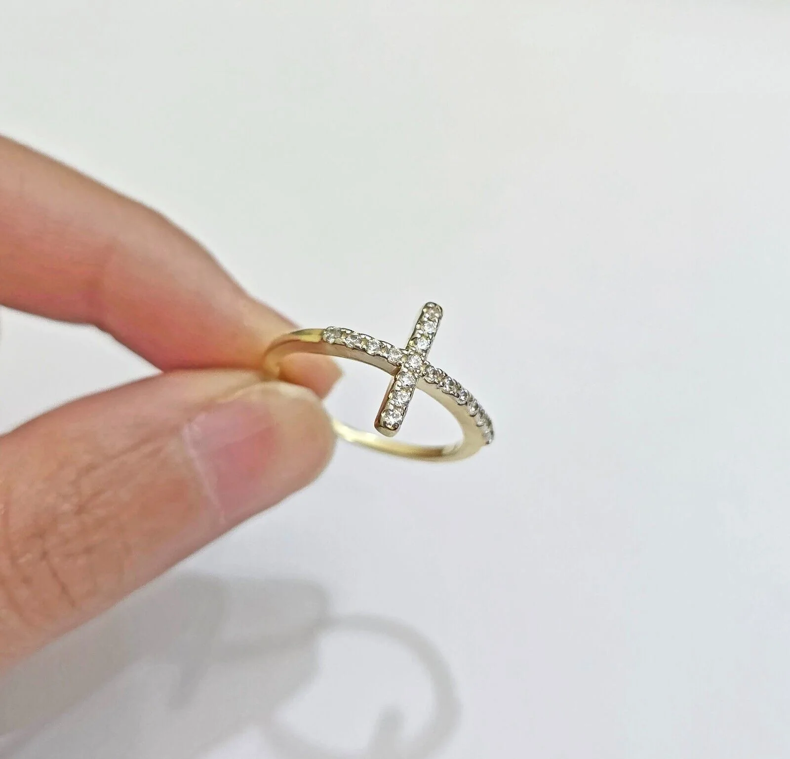 10k Yellow Gold Ring Ladies Real 10kt Cross Ring With Stones For Women Ring Sizes 6,7,8,9,10,11 & 12 - Image 5