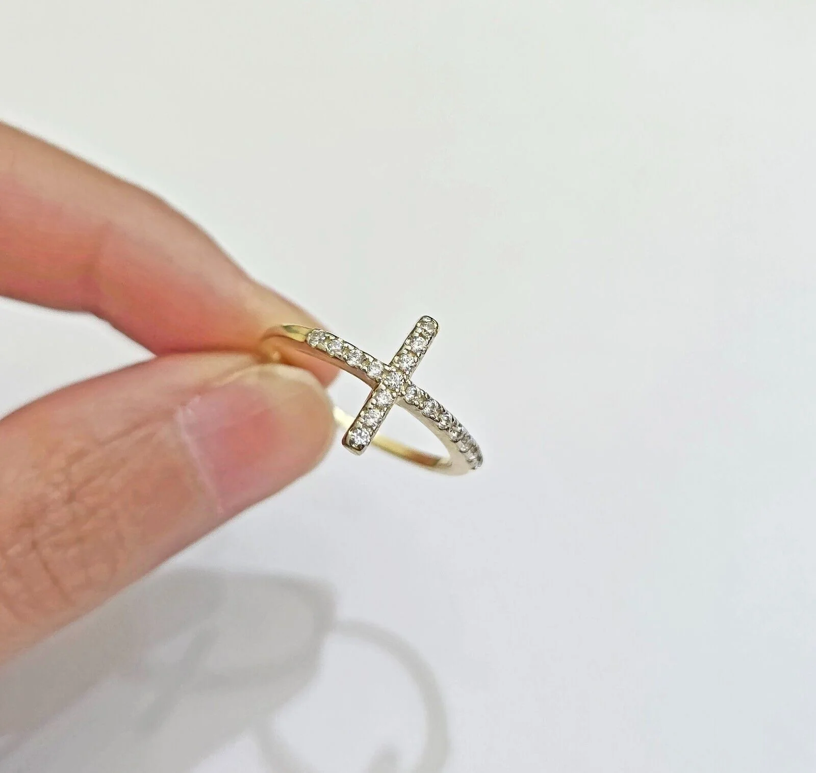 10k Yellow Gold Ring Ladies Real 10kt Cross Ring With Stones For Women Ring Sizes 6,7,8,9,10,11 & 12 - Image 6