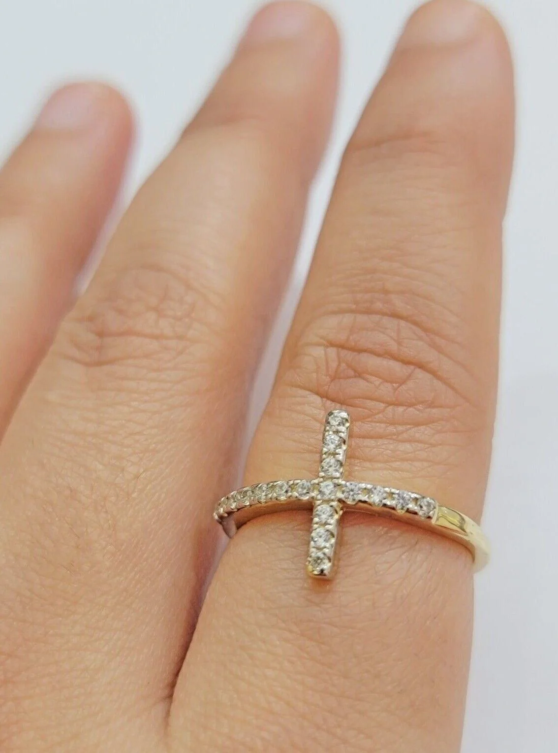 10k Yellow Gold Ring Ladies Real 10kt Cross Ring With Stones For Women Ring Sizes 6,7,8,9,10,11 & 12 - Image 9
