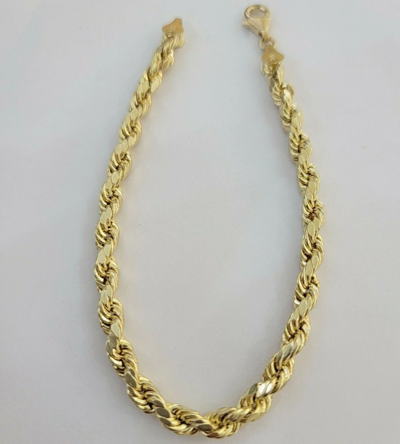 10k Yellow Gold Rope Bracelet 5mm 8" Inch Long Diamond Cuts, Real 10kt Gold - Image 4