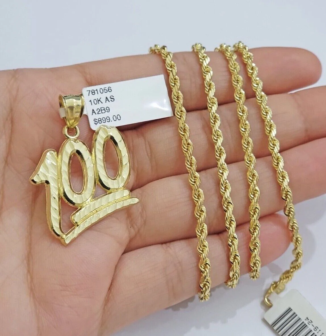 10k Yellow Gold Rope Chain 100 Charm Pendant Set 18"-28 Inch 3mm Necklace REAL - Image 6