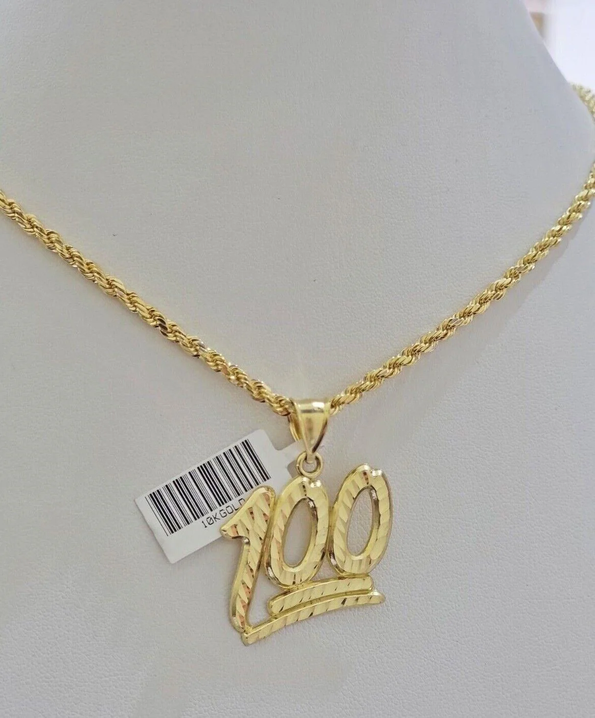 10k Yellow Gold Rope Chain 100 Charm Pendant Set 22 Inch 3mm Necklace REAL SALE - Image 5