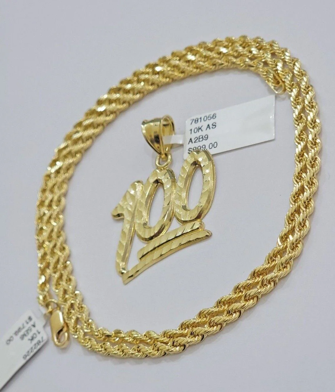 10k Yellow Gold Rope Chain 100 Charm Pendant Set 22 Inch 3mm Necklace REAL SALE - Image 8