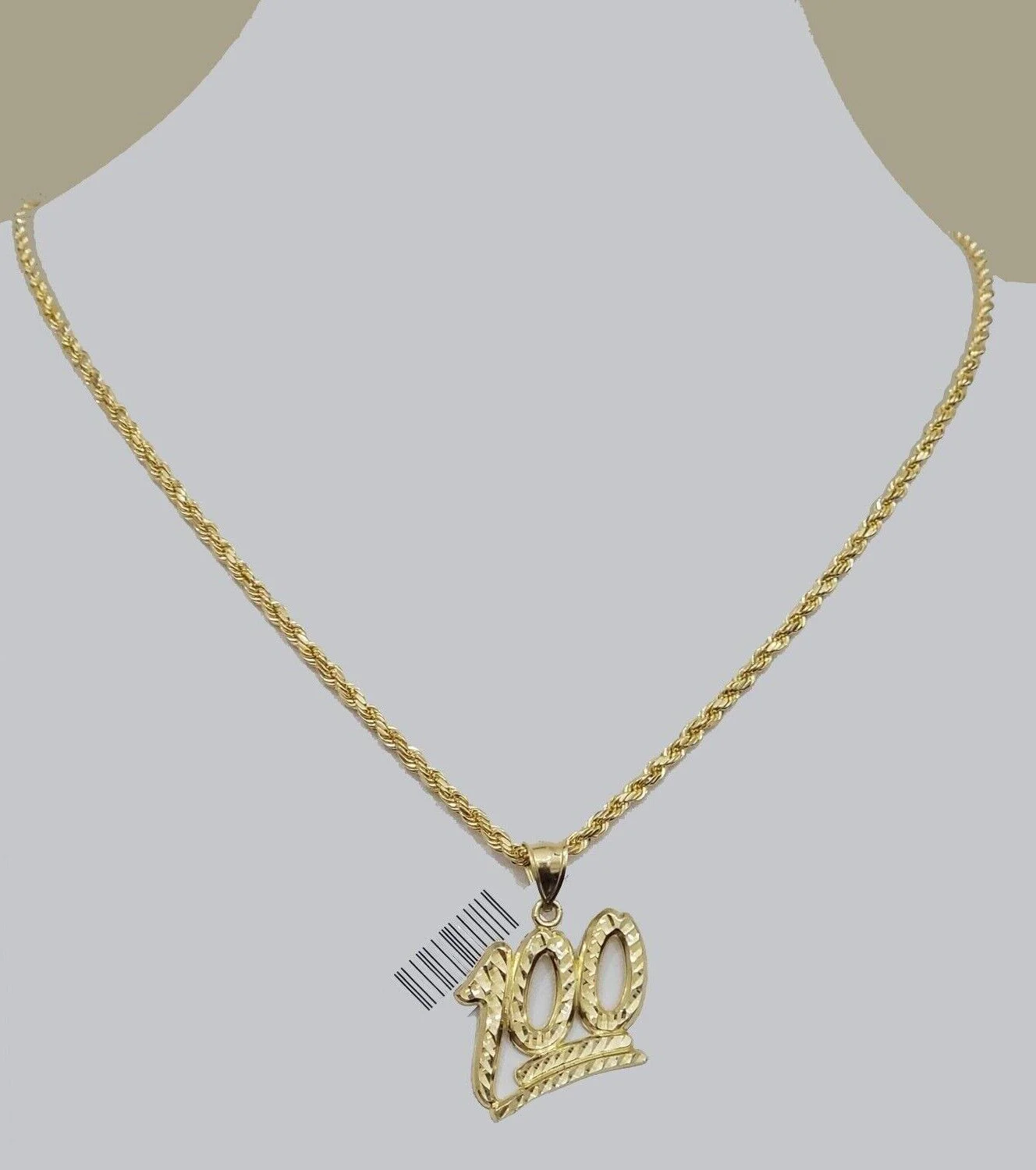 10k Yellow Gold Rope Chain 100 Charm Pendant Set 22 Inch 3mm Necklace REAL SALE - Image 9