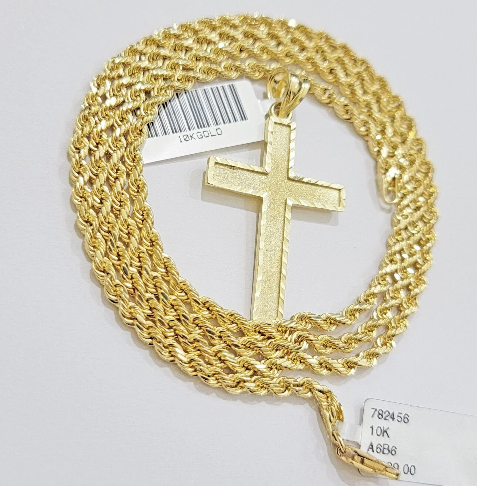 10k Yellow Gold Rope Chain & Cross Charm Set REAL 10KT 20 Inch necklace pendant - Image 5
