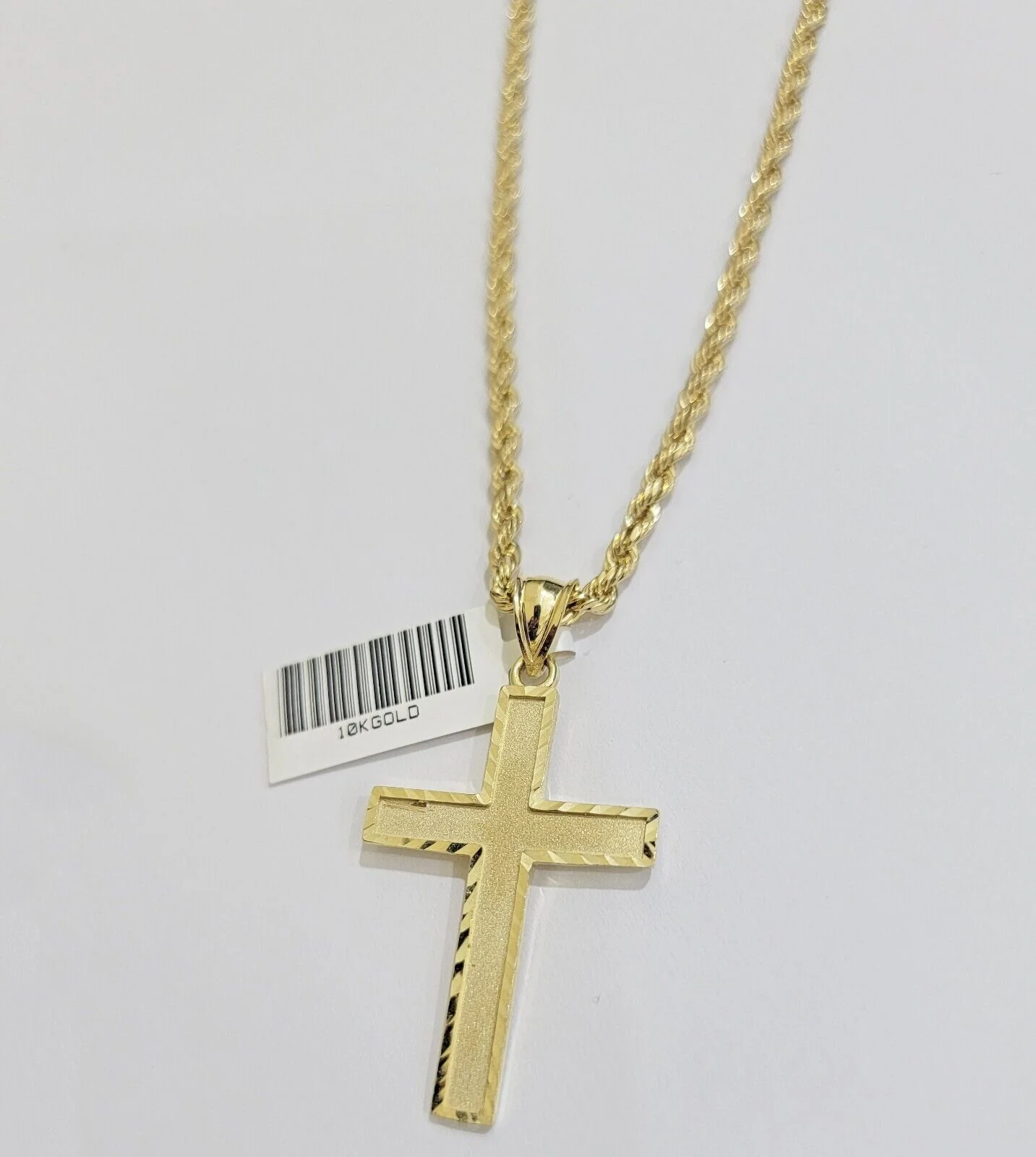 10k Yellow Gold Rope Chain & Cross Charm Set REAL 10KT 24 Inch necklace pendant - Image 6