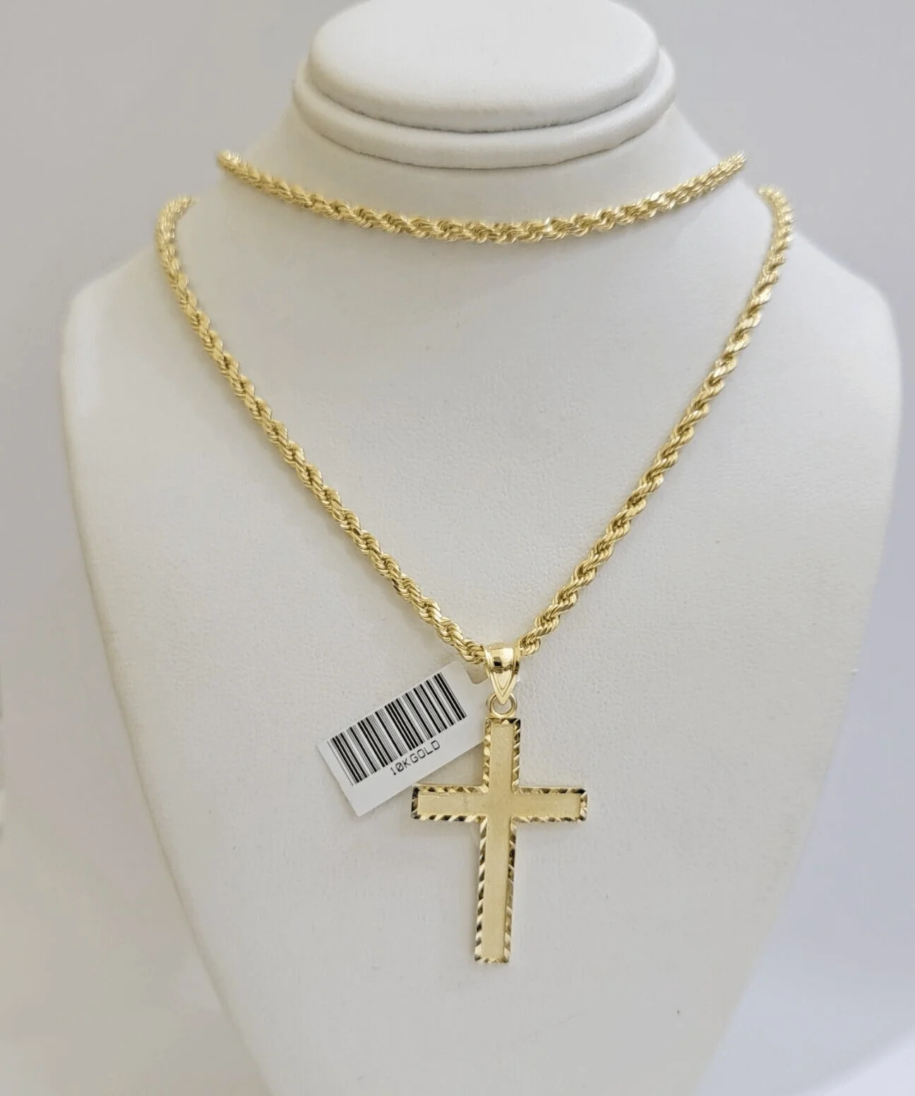 10k Yellow Gold Rope Chain & Cross Charm Set REAL 10KT 26 Inch necklace pendant - Image 2