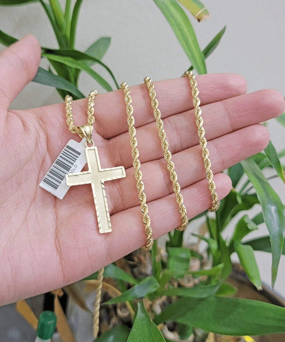 10k Yellow Gold Rope Chain & Cross Charm Set REAL 10KT 26 Inch necklace pendant - Image 3