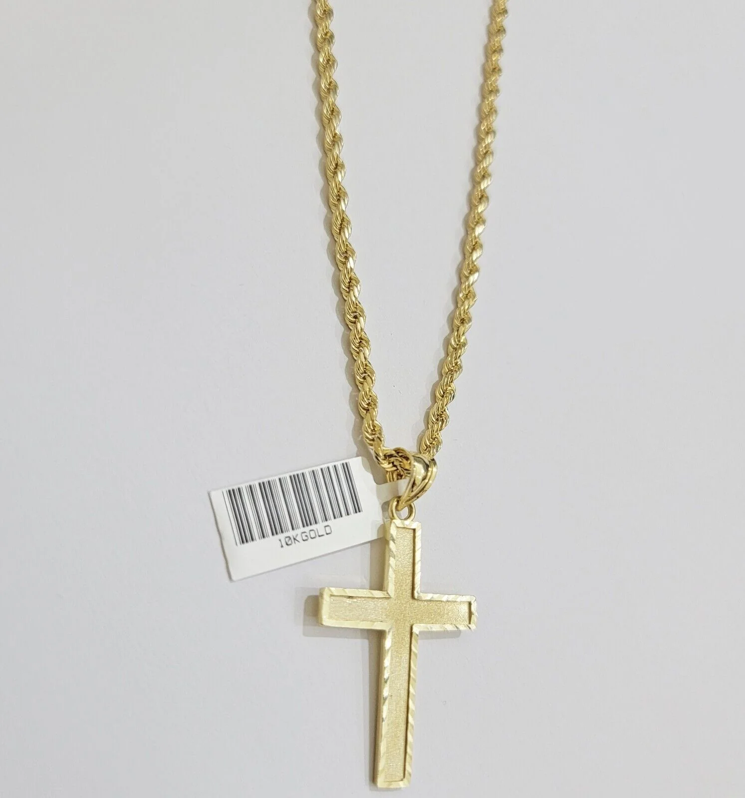 10k Yellow Gold Rope Chain & Cross Charm Set REAL 10KT 28 Inch necklace pendant - Image 4