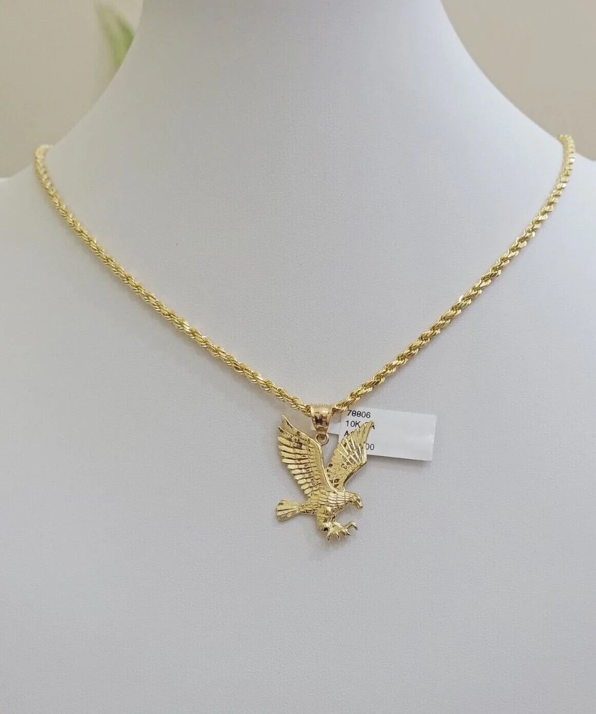10k Yellow Gold Rope Chain Eagle Charm Pendant Set 18"-28 Inch 3mm Necklace REAL - Image 4