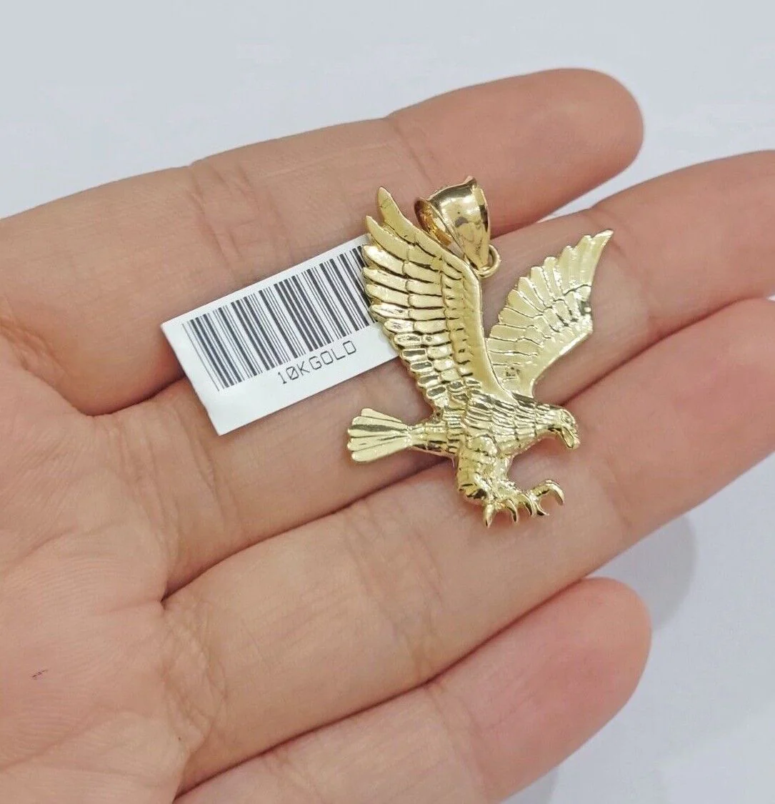 10k Yellow Gold Rope Chain Eagle Charm Pendant Set 18"-28 Inch 3mm Necklace REAL - Image 7