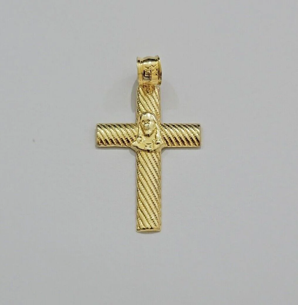 10k Yellow Gold Rope Chain Jesus Cross Charm Pendant Set 18-28'' Inches Necklace - Image 2