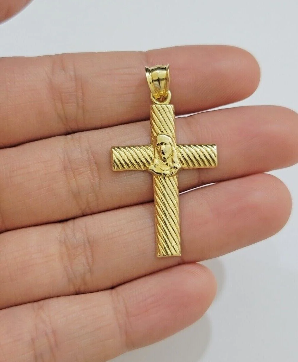 10k Yellow Gold Rope Chain Jesus Cross Charm Pendant Set 18-28'' Inches Necklace - Image 7