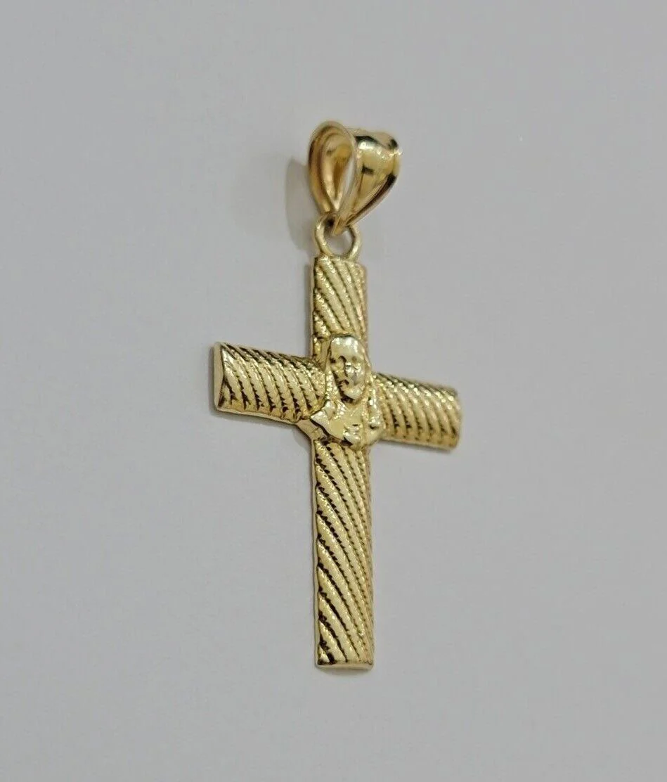 10k Yellow Gold Rope Chain Jesus Cross Charm Pendant Set 18-28'' Inches Necklace - Image 8