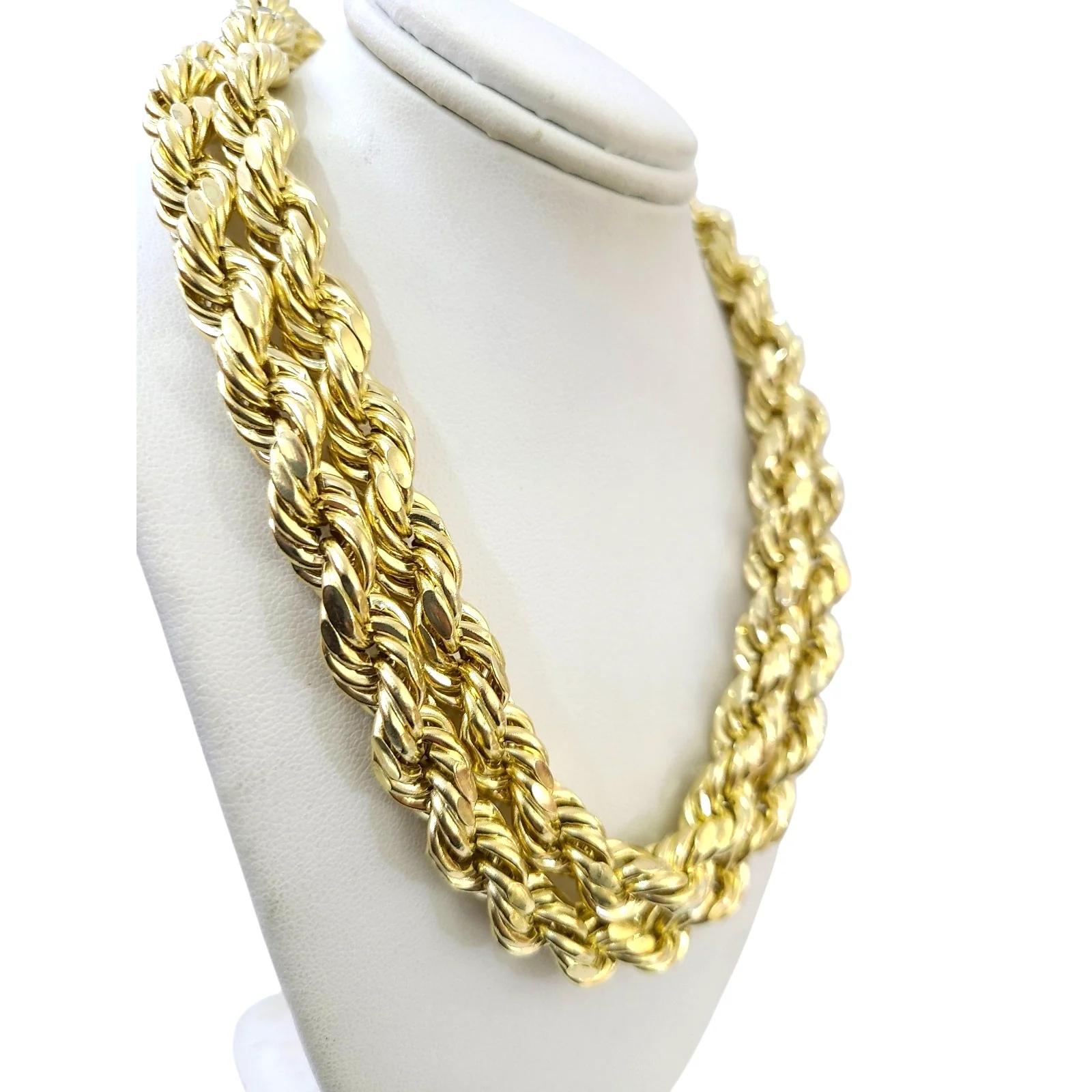 10k Yellow Gold Rope Chain Necklace 10mm 20-30 Inch Diamond Cuts Men's 10kt - Image 3