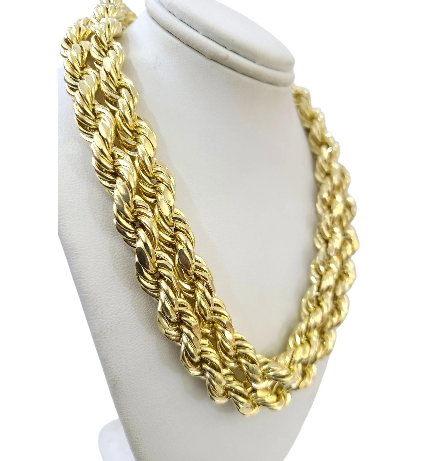 10K Yellow Gold Rope Chain Necklace 10mm 30 Inch REAL 10kt Diamond Cuts Men's - Image 4