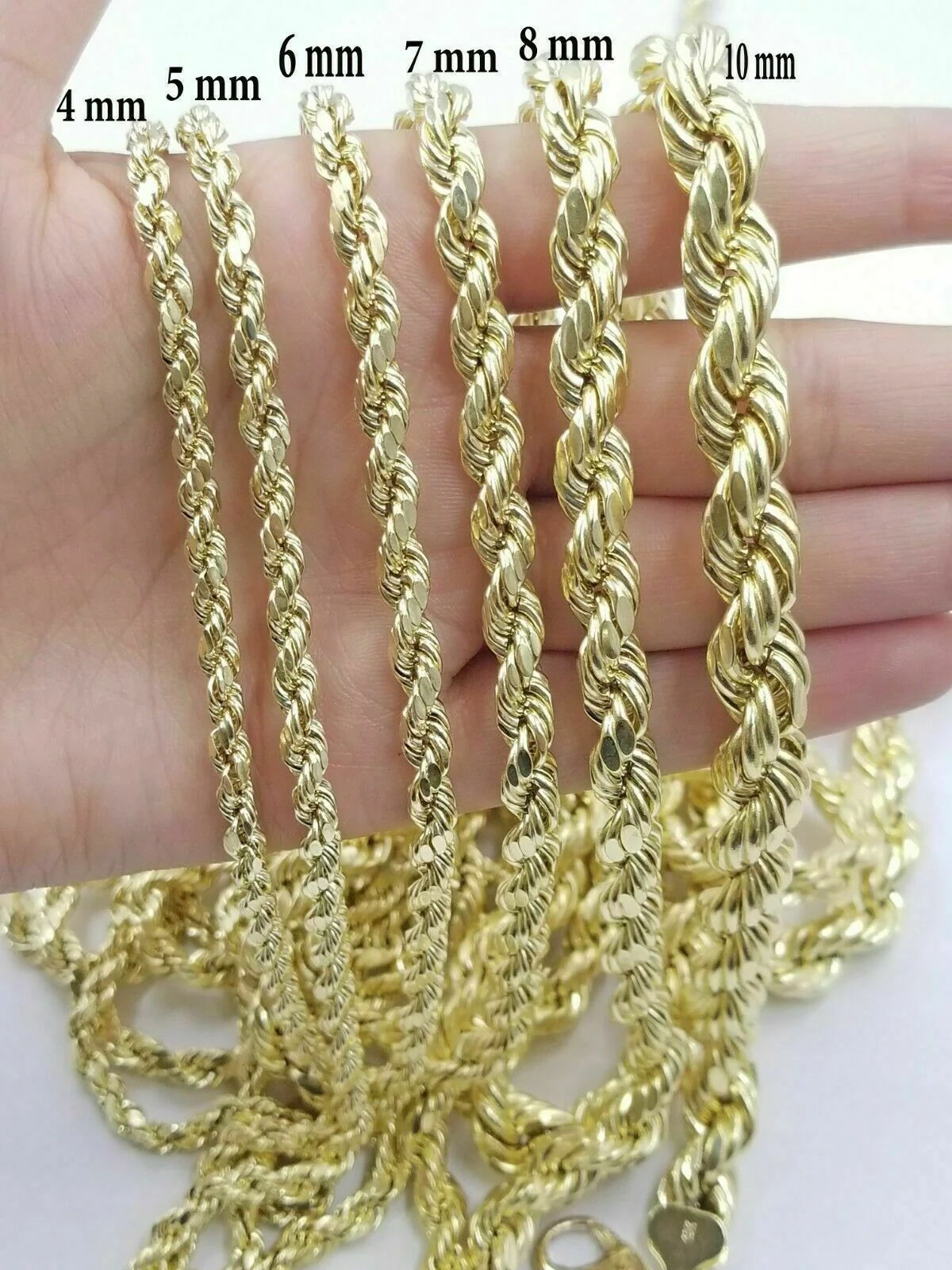 10k Yellow Gold Rope Chain Necklace 18"-30" Men Women 4mm-10mm Real Gold Hollow - Image 23