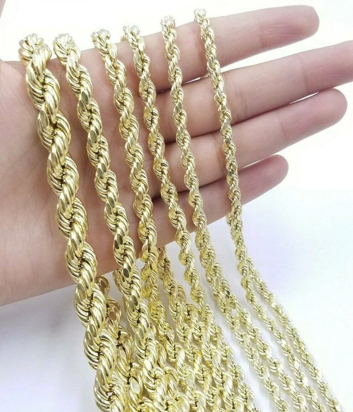 10k Yellow Gold Rope Chain Necklace 18"-30" Men Women 4mm-10mm Real Gold Hollow - Image 4