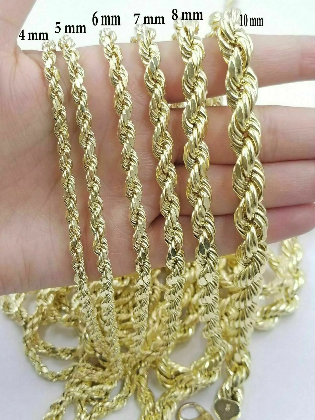 10k Yellow Gold Rope Chain Necklace 18"-30" Men Women Inch 4mm- 10mm REAL 10 KT