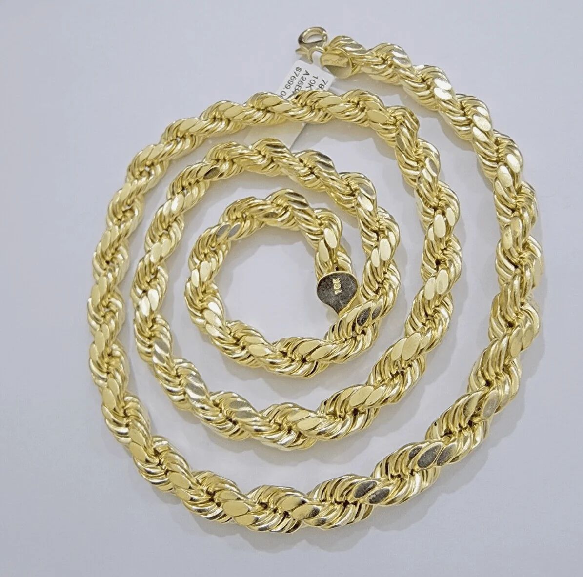 10k Yellow Gold Rope Chain Necklace 22 Inch 8mm Diamond Cuts Men's REAL 10KT - Image 11