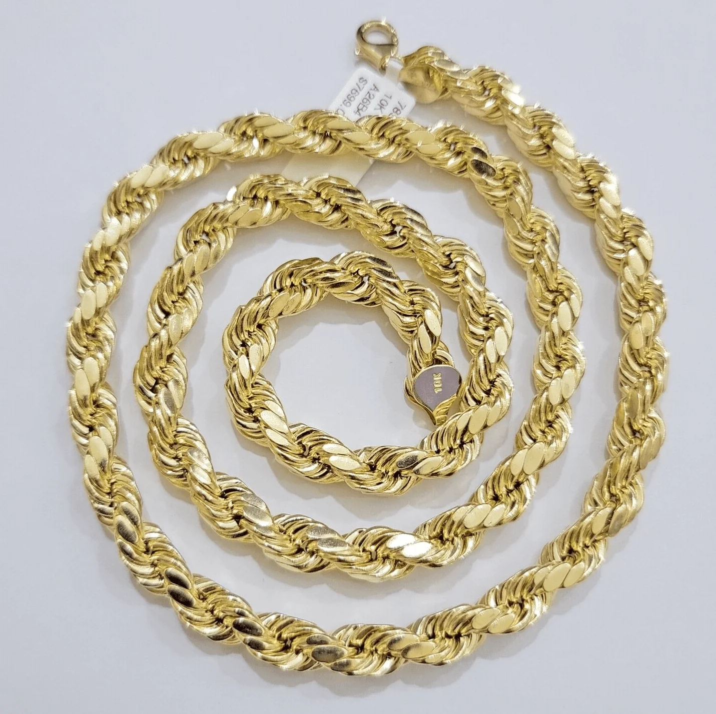 10k Yellow Gold Rope Chain Necklace 24 Inch 8mm Diamond Cuts Men's REAL 10KT - Image 4