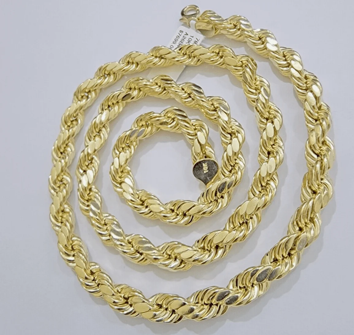 10k Yellow Gold Rope Chain Necklace 28 Inch 8mm Diamond Cuts Men's REAL 10KT - Image 7