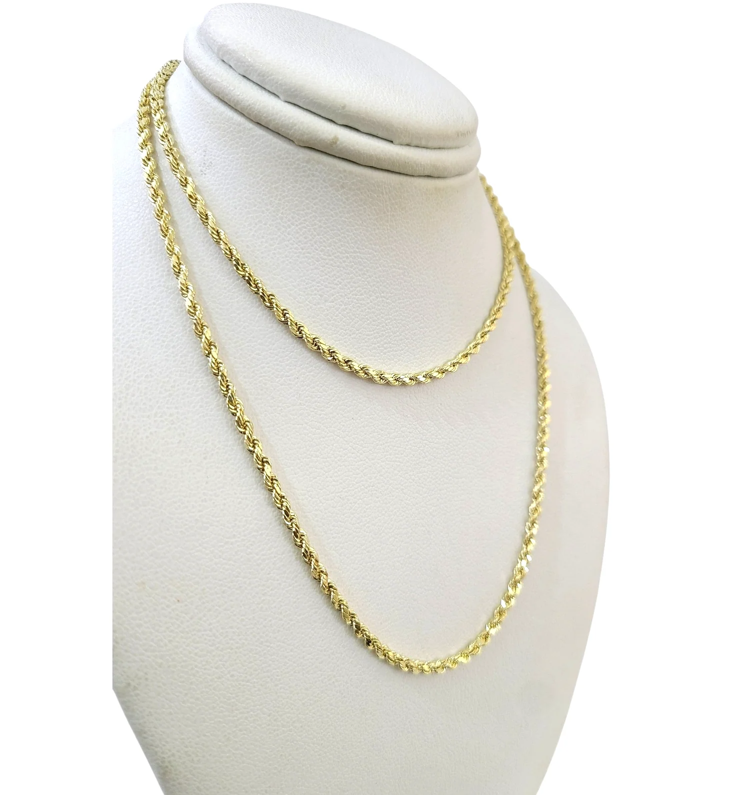 10K Yellow Gold Rope Chain Necklace 2mm 22 Inch REAL 10kt Diamond Cuts Womens - Image 3