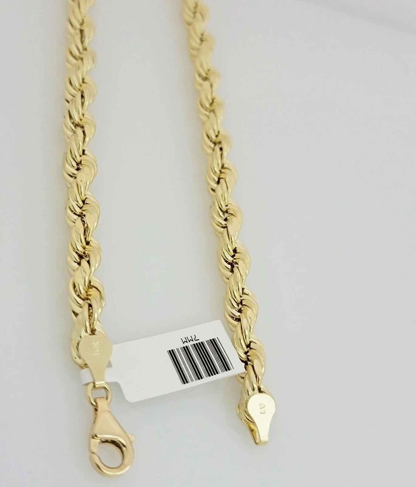 10K Yellow Gold Rope Chain Necklace 7mm 26 Inch REAL 10kt Diamond Cuts, Men's - Image 4