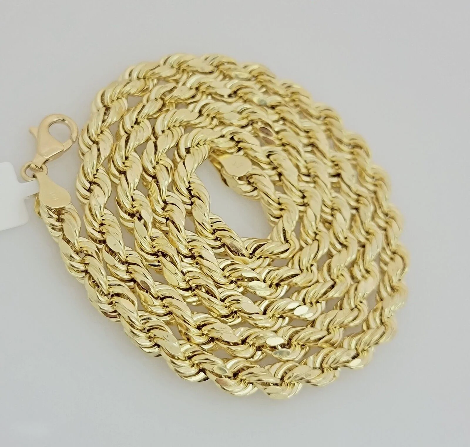 10K Yellow Gold Rope Chain Necklace 7mm 26 Inch REAL 10kt Diamond Cuts, Men's - Image 5