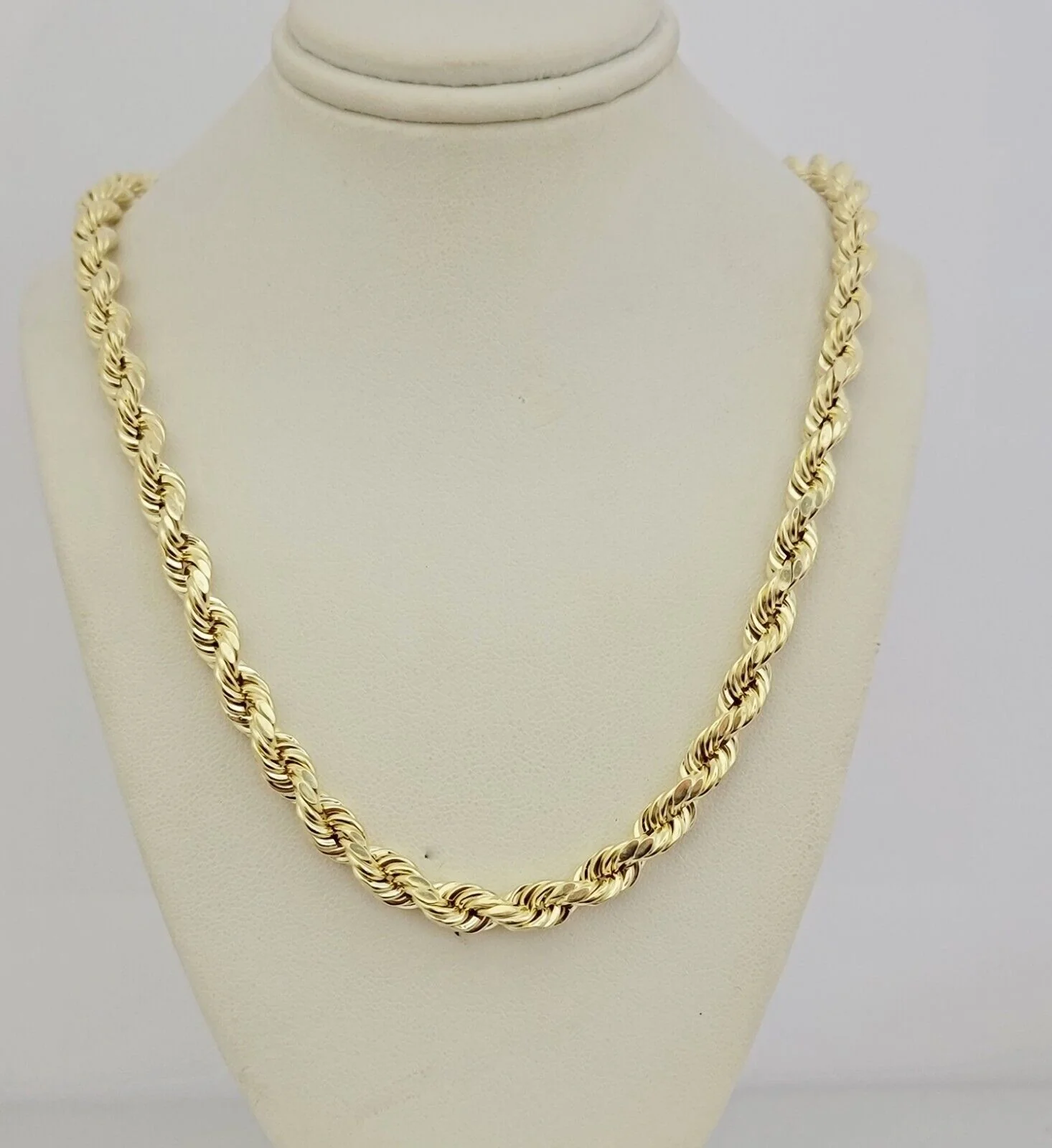 10K Yellow Gold Rope Chain Necklace 7mm 26 Inch REAL 10kt Diamond Cuts, Men's - Image 6