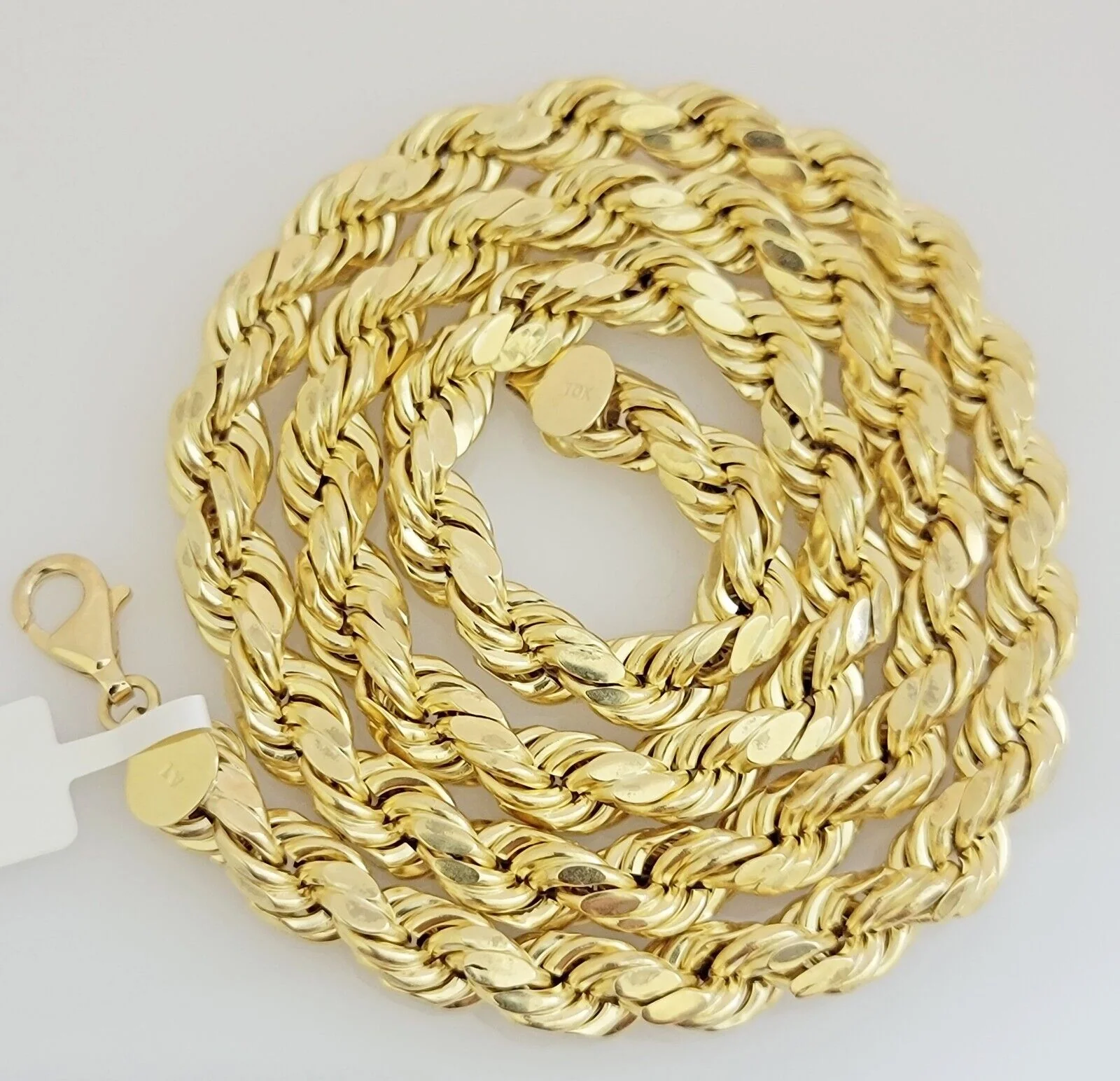 10K Yellow Gold Rope Chain Necklace 8mm 20" Choker REAL 10kt Diamond Cuts, Men's - Image 5