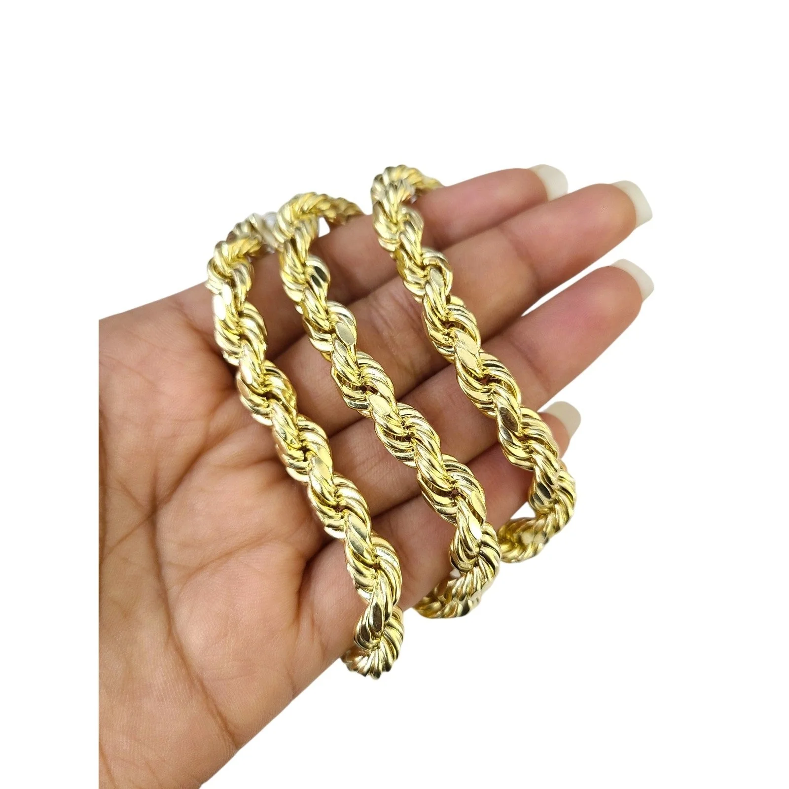 10K Yellow Gold Rope Chain Necklace 8mm 22 Inch REAL 10kt Diamond Cuts Men's - Image 2