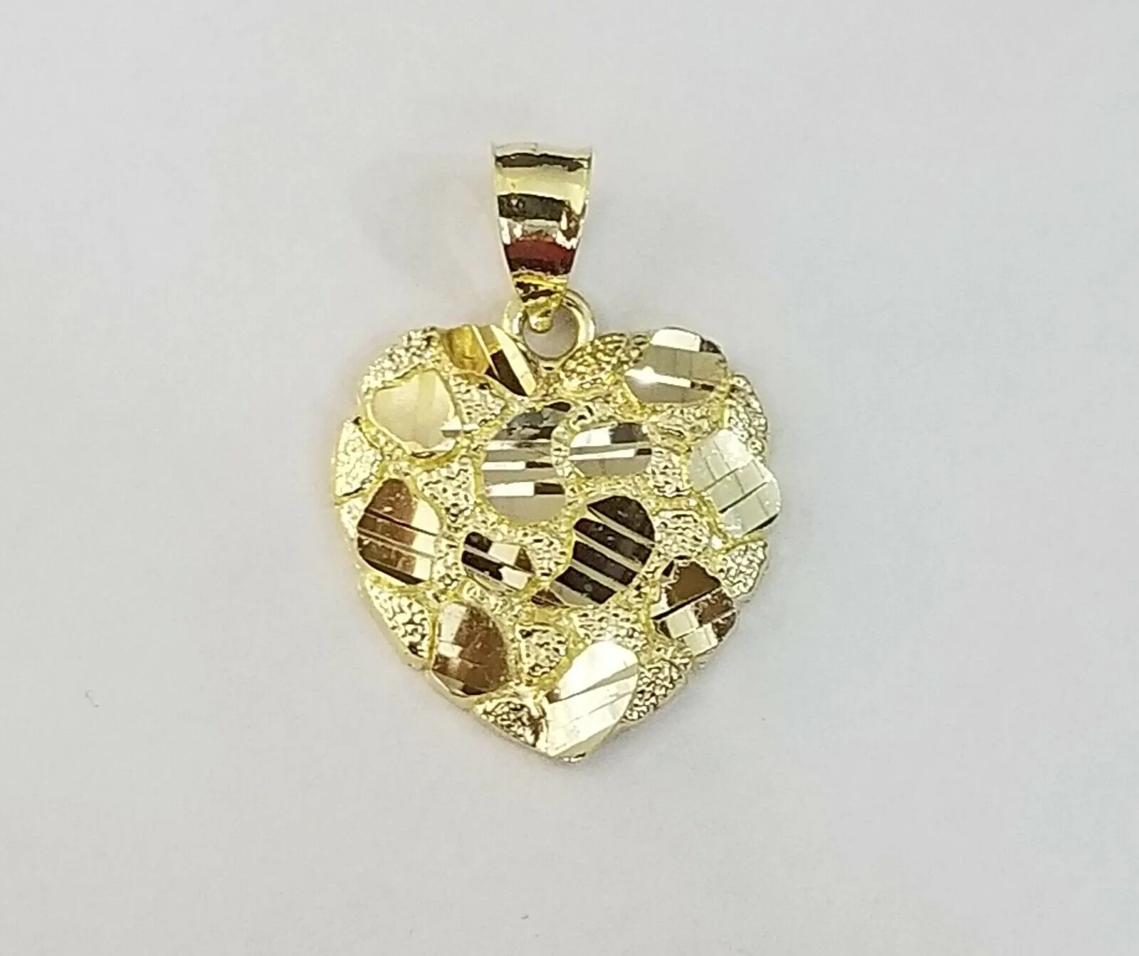 10k Yellow Gold Rope Chain Nugget Heart Charm Pendant 18" 20" 22" 24" 26" 28" - Image 3