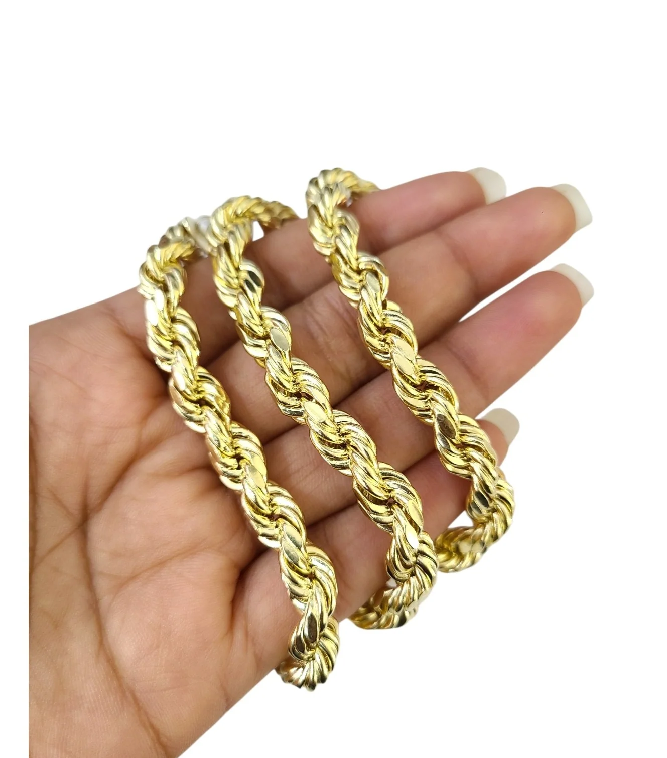 10k Yellow Gold Rope Necklace Chain 8mm 20-30 Inch Diamond Cuts Men's 10kt - Image 5