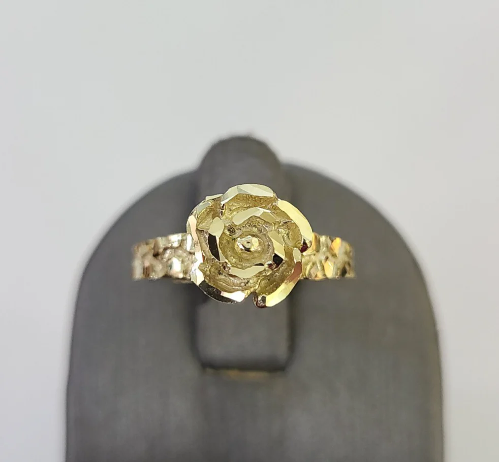 10k Yellow Gold Rose Flower Ring Nugget Casual Band Genuine Brand New All Sizes - Image 7