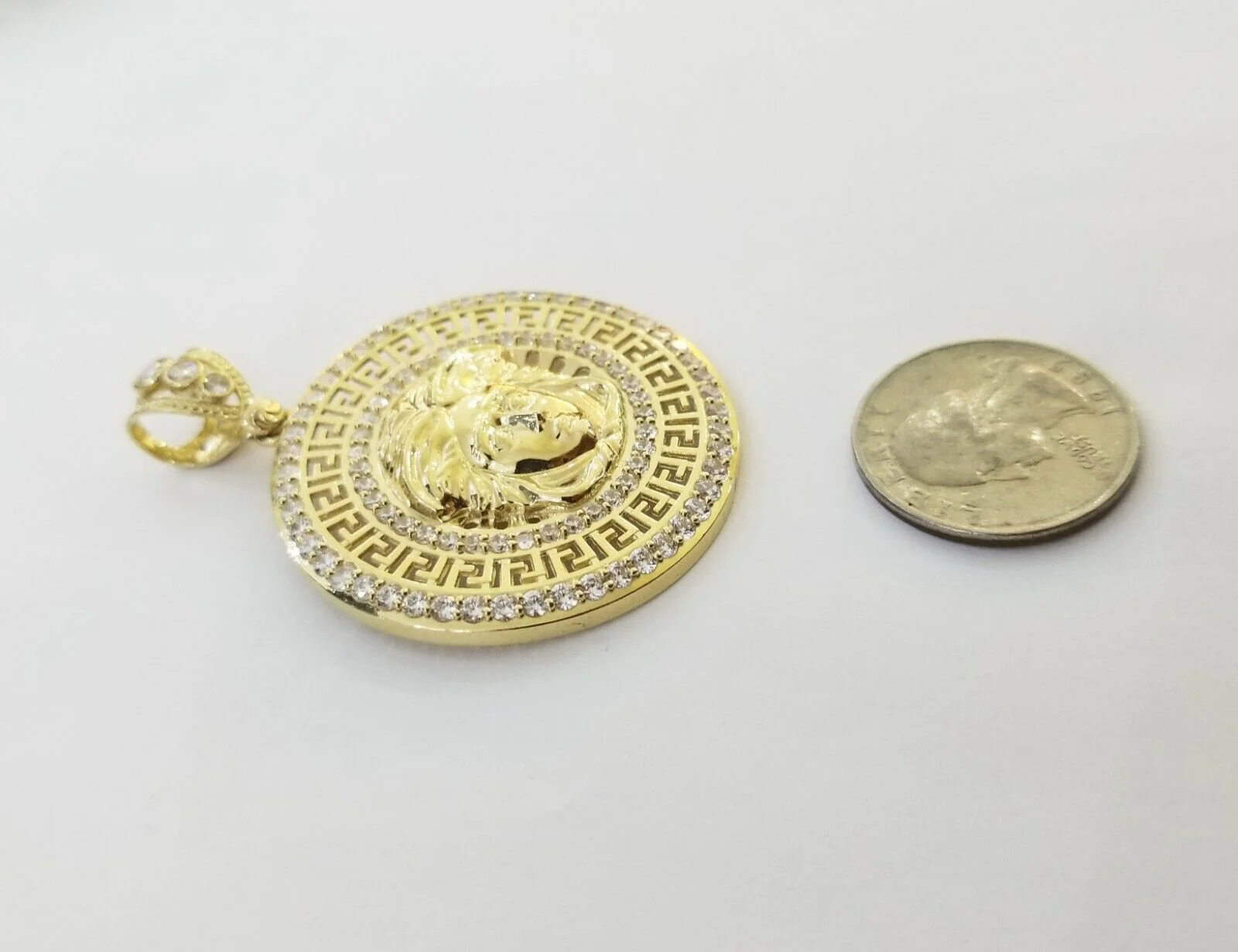 10k Yellow Gold Round  Circle Charm Pendant 2 Inches 10kt gold - Image 3