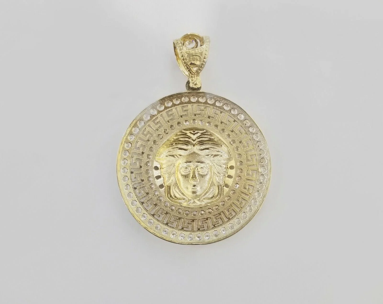 10k Yellow Gold Round  Circle Charm Pendant 2 Inches 10kt gold - Image 5