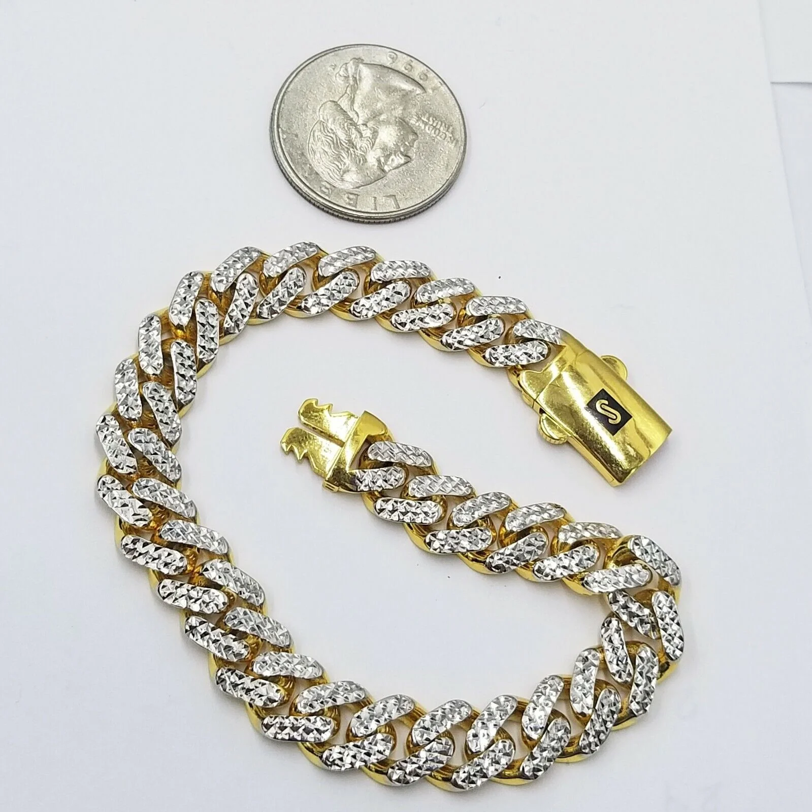 10K Yellow Gold Royal Monaco Cuban Bracelet 9mm Long Diamond Cut 7.5 inch - Image 2