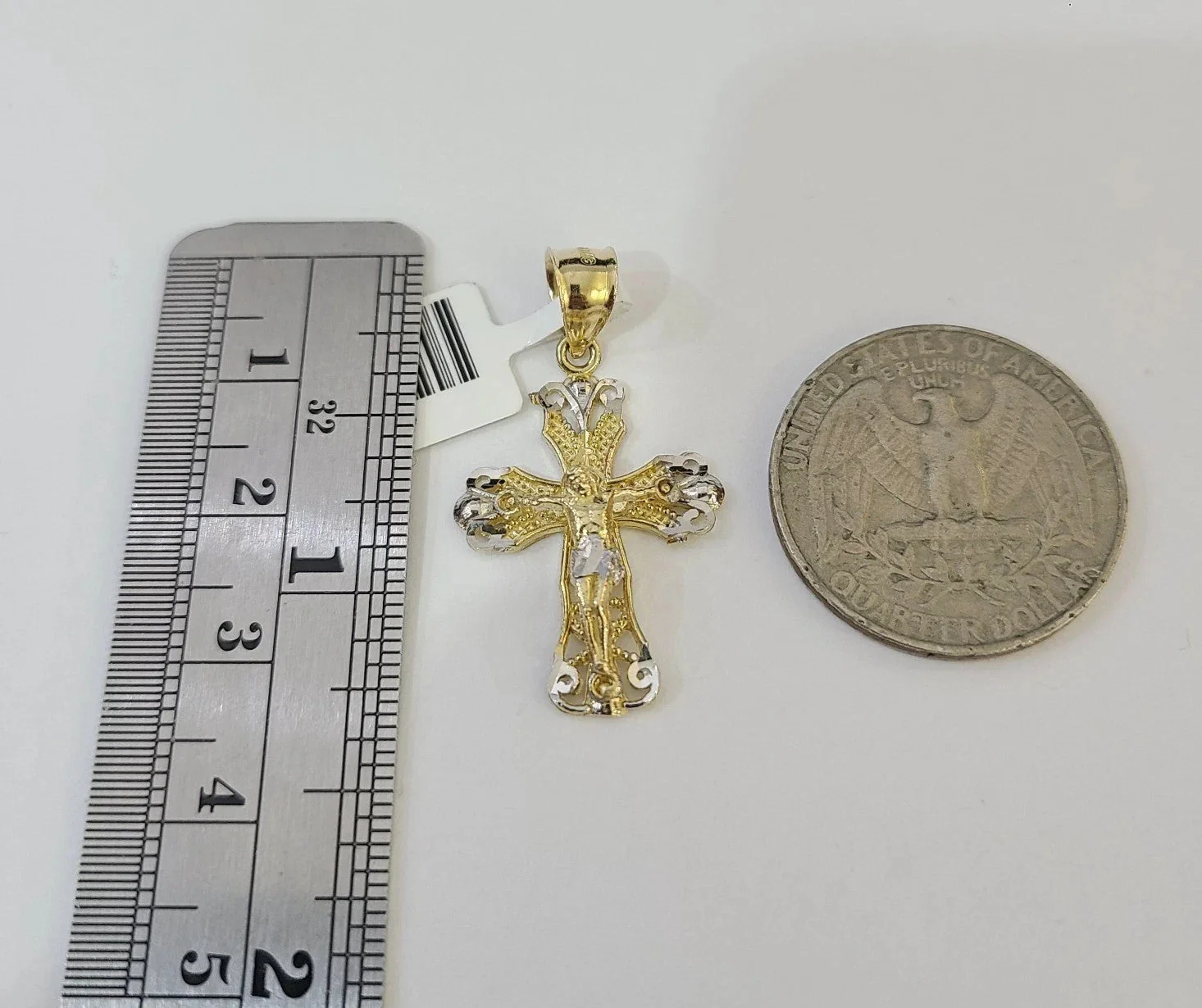 10k Yellow Gold Solid Cuban Curb Chain Jesus Cross Pendant Charm 3mm Necklace - Image 3