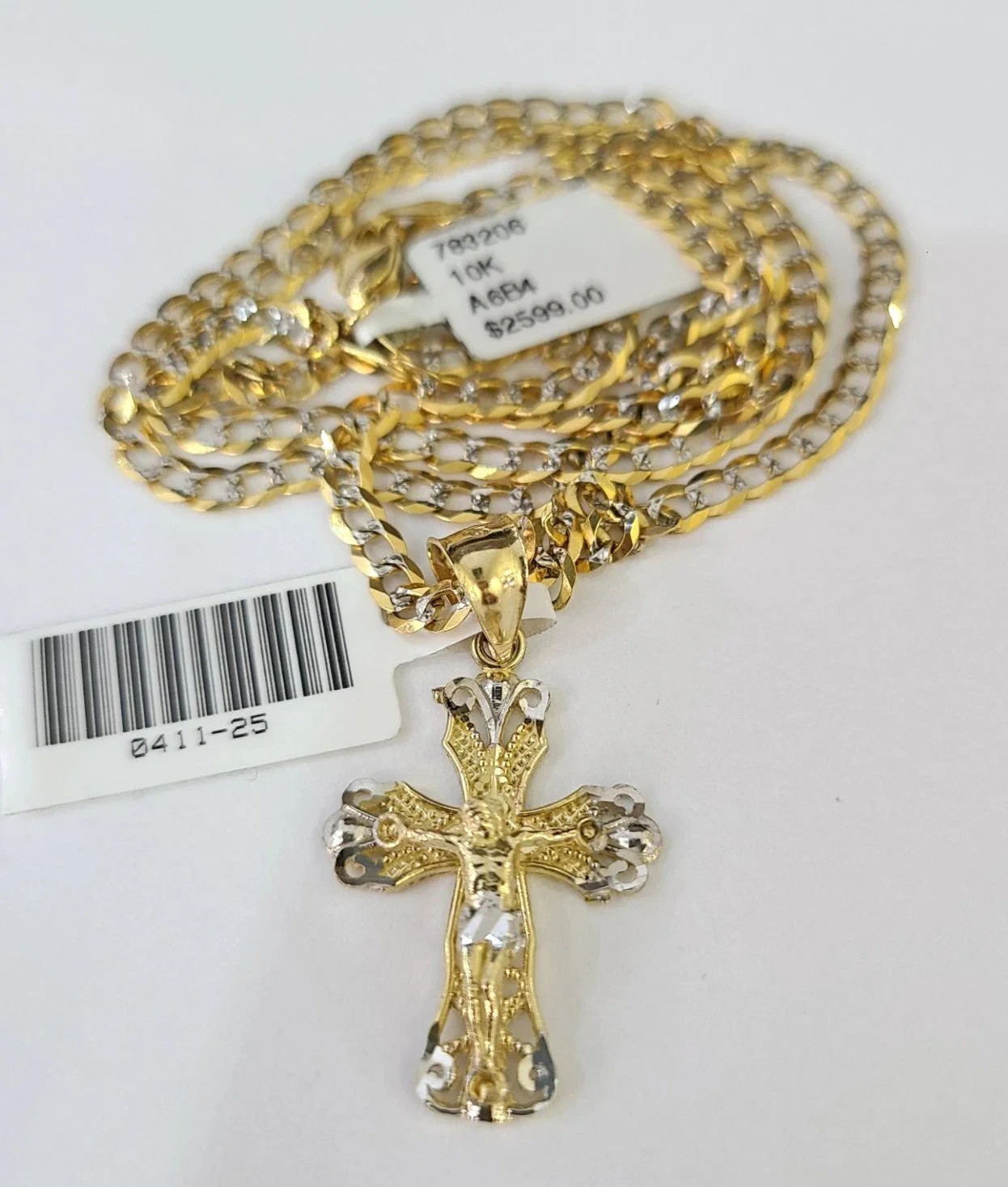 10k Yellow Gold Solid Cuban Curb Chain Jesus Cross Pendant Charm 3mm Necklace - Image 4