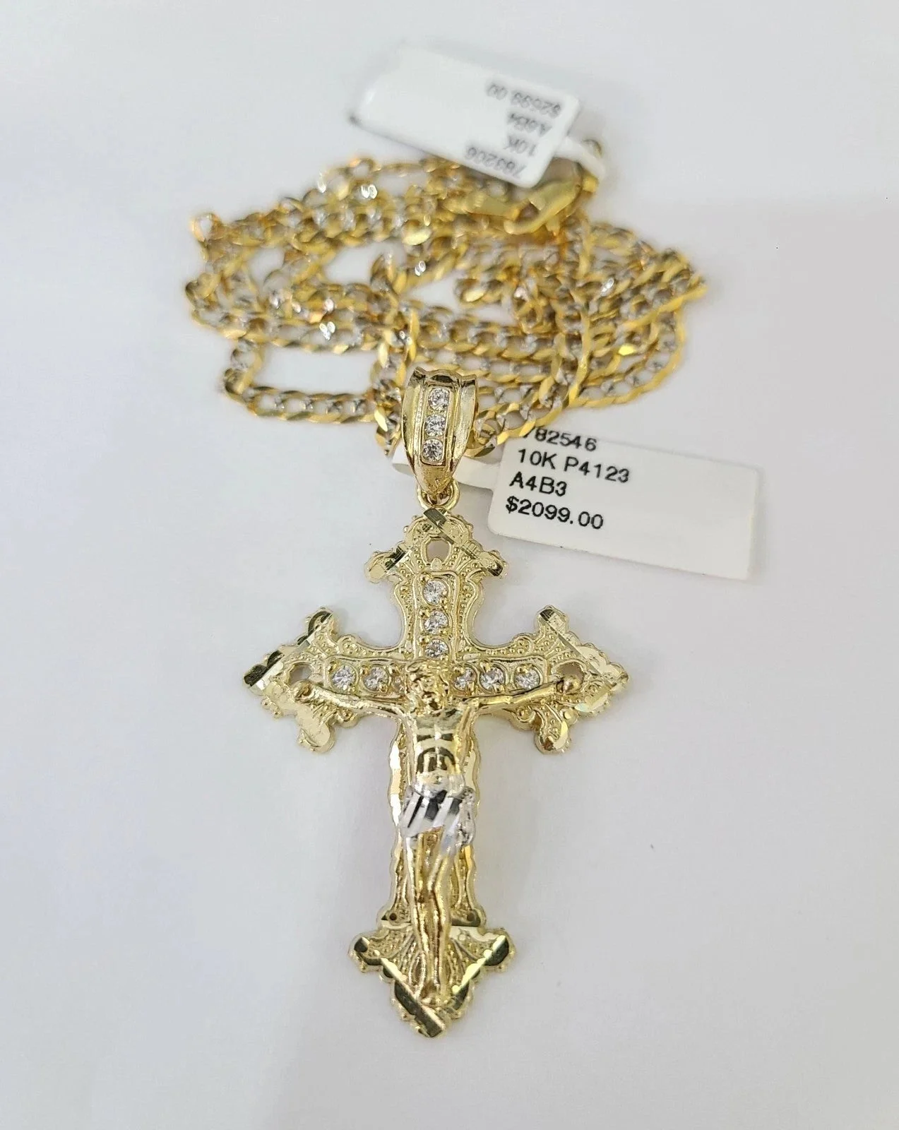 10k Yellow Gold Solid Cuban Curb Chain Jesus Cross Pendant Charm 3mm Necklace - Image 4